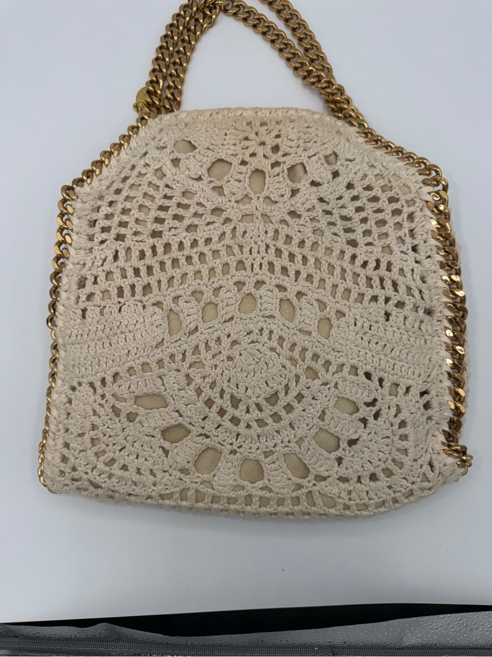 Stella McCartney Falabella Ajouree Tote Bag Cotton Crochet Ivory Gold Hardware
